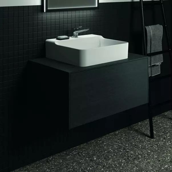 Dulap baza suspendat Ideal Standard Atelier Conca finisaj stejar inchis 1 sertar si blat cu decupaj central 80 cm [2]