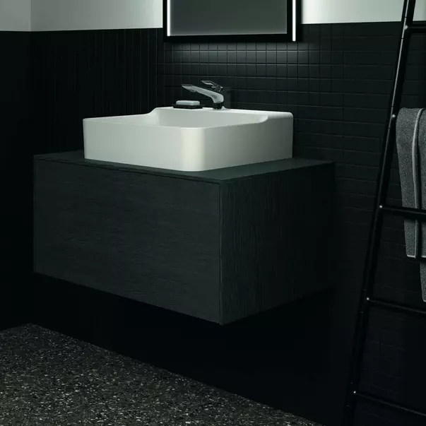 Dulap baza suspendat Ideal Standard Atelier Conca finisaj stejar inchis 1 sertar si blat cu decupaj central 80 cm [4]