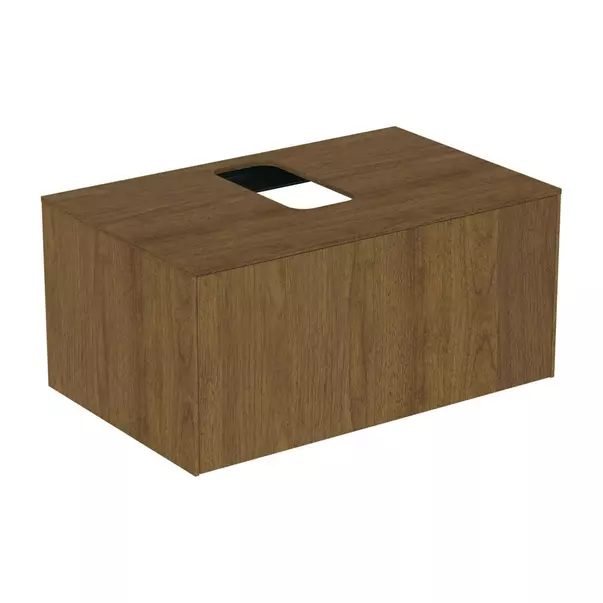 Dulap baza suspendat Ideal Standard Atelier Conca finisaj nuc inchis 1 sertar si blat cu decupaj central 80 cm [2]