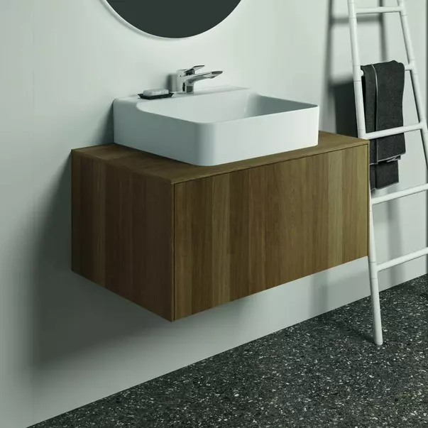 Dulap baza suspendat Ideal Standard Atelier Conca finisaj nuc inchis 1 sertar si blat cu decupaj central 80 cm [3]