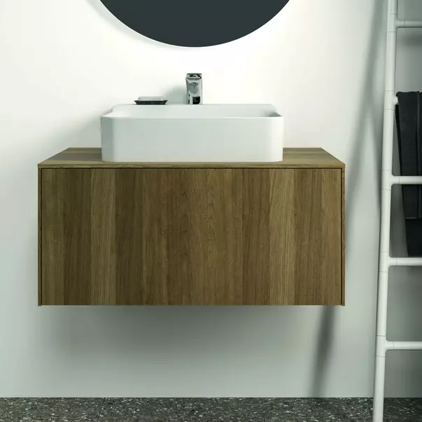 Dulap baza suspendat Ideal Standard Atelier Conca finisaj nuc inchis 1 sertar si blat cu decupaj central 80 cm [4]