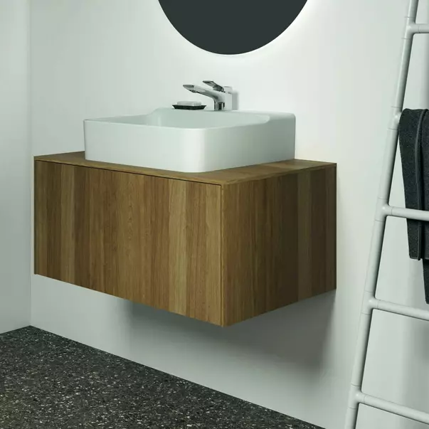 Dulap baza suspendat Ideal Standard Atelier Conca finisaj nuc inchis 1 sertar si blat cu decupaj central 80 cm [5]