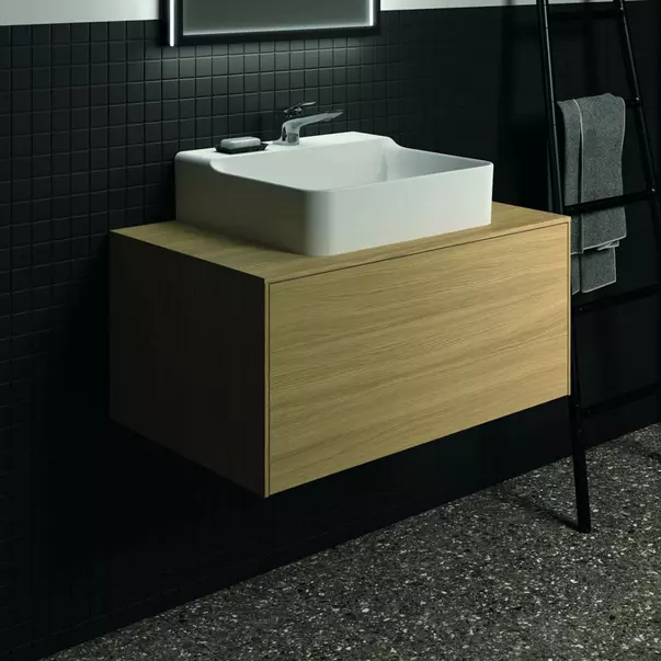 Dulap baza suspendat Ideal Standard Atelier Conca finisaj stejar deschis 1 sertar si blat cu decupaj central 80 cm [2]