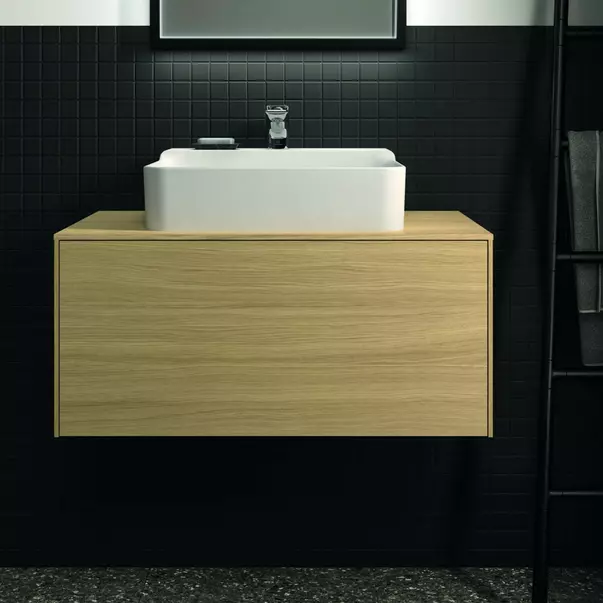 Dulap baza suspendat Ideal Standard Atelier Conca finisaj stejar deschis 1 sertar si blat cu decupaj central 80 cm [4]