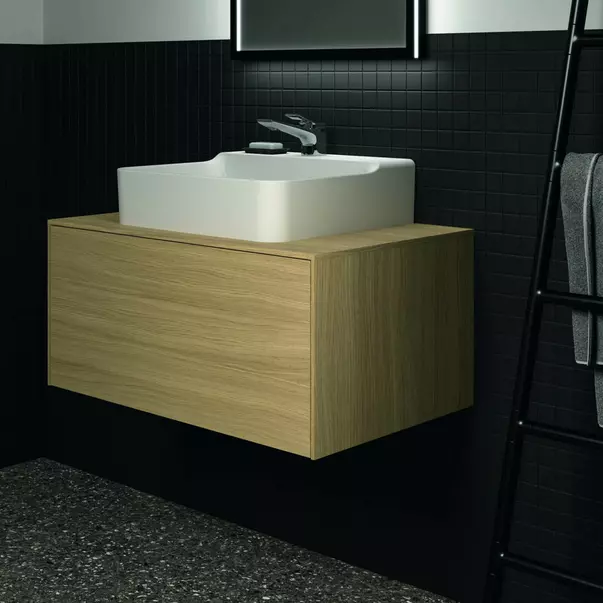Dulap baza suspendat Ideal Standard Atelier Conca finisaj stejar deschis 1 sertar si blat cu decupaj central 80 cm [5]