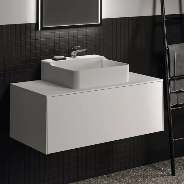 Mobilier Baie - Dulap baza suspendat Ideal Standard Atelier Conca alb mat 1 sertar si blat cu decupaj central 100 cm
