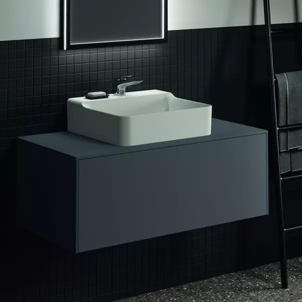Dulap baza suspendat Ideal Standard Atelier Conca antracit mat 1 sertar si blat cu decupaj central 100 cm [2]