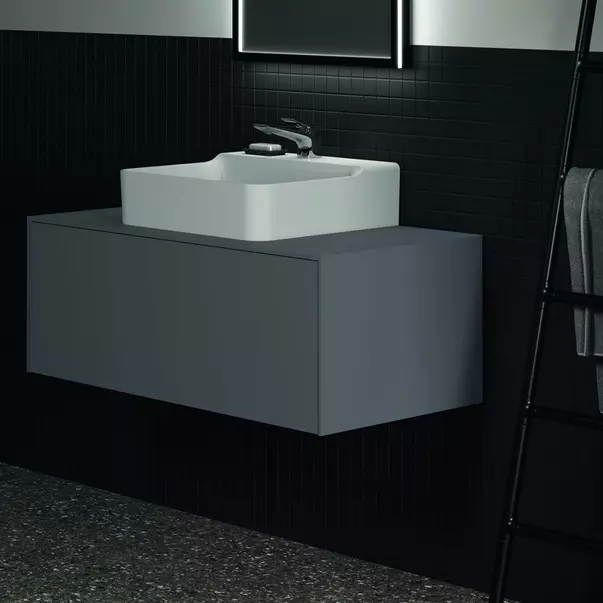 Dulap baza suspendat Ideal Standard Atelier Conca antracit mat 1 sertar si blat cu decupaj central 100 cm [4]