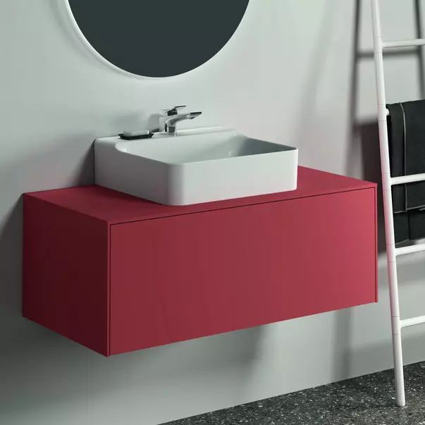 Dulap baza suspendat Ideal Standard Atelier Conca rosu - oranj mat 1 sertar si blat cu decupaj central 100 cm [2]