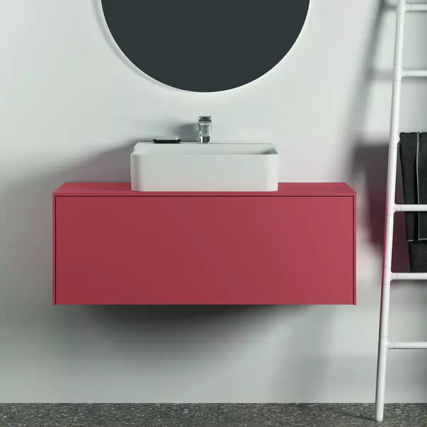 Dulap baza suspendat Ideal Standard Atelier Conca rosu - oranj mat 1 sertar si blat cu decupaj central 100 cm [3]