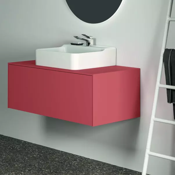 Dulap baza suspendat Ideal Standard Atelier Conca rosu - oranj mat 1 sertar si blat cu decupaj central 100 cm [4]