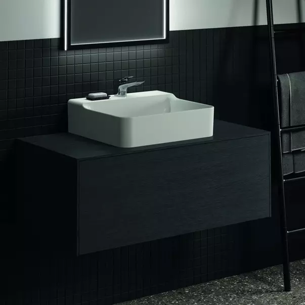  Dulapuri baie - Dulap baza suspendat Ideal Standard Atelier Conca finisaj stejar inchis 1 sertar si blat cu decupaj central 100 cm