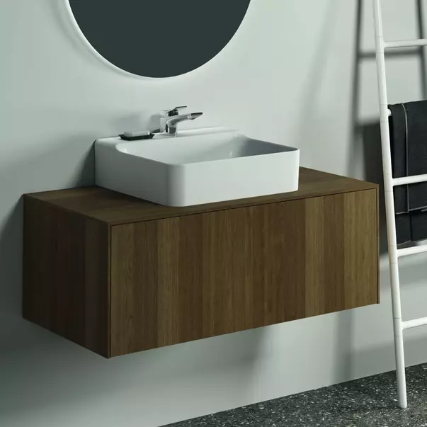 Dulap baza suspendat Ideal Standard Atelier Conca finisaj nuc inchis 1 sertar si blat cu decupaj central 100 cm [2]