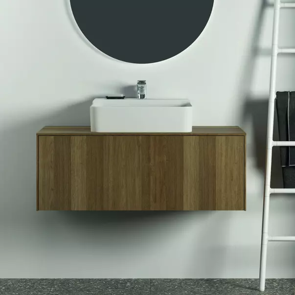Dulap baza suspendat Ideal Standard Atelier Conca finisaj nuc inchis 1 sertar si blat cu decupaj central 100 cm [3]
