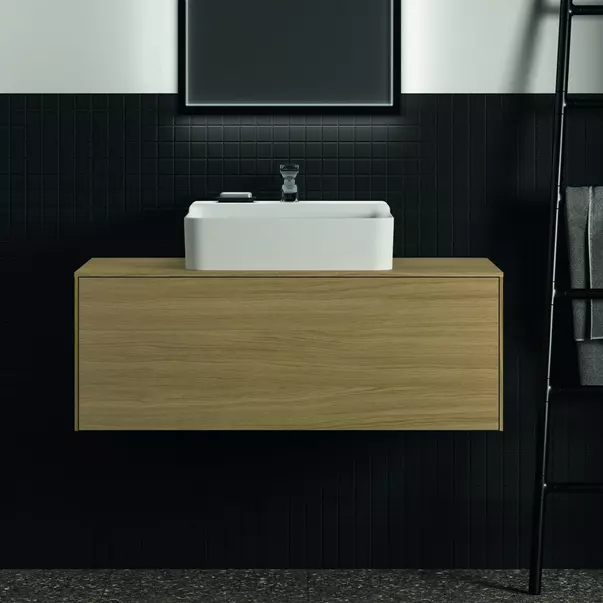 Dulap baza suspendat Ideal Standard Atelier Conca finisaj stejar deschis 1 sertar si blat cu decupaj central 100 cm [3]