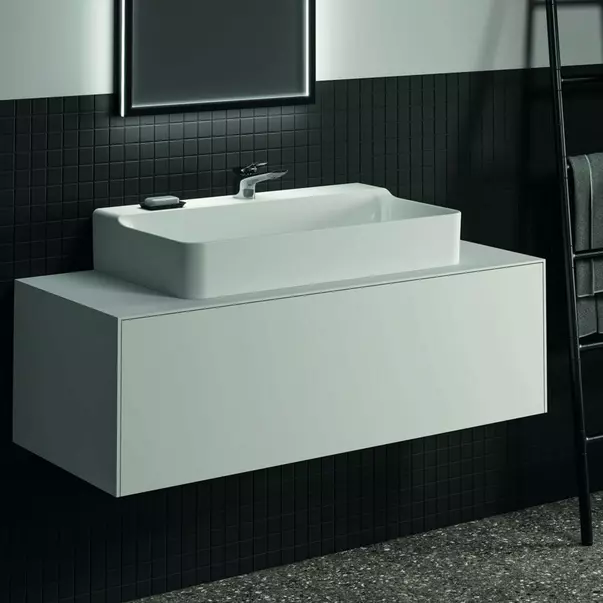 Dulap baza suspendat Ideal Standard Atelier Conca alb mat 1 sertar si blat cu decupaj central 120 cm [3]