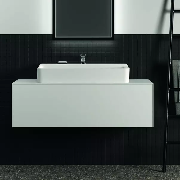 Dulap baza suspendat Ideal Standard Atelier Conca alb mat 1 sertar si blat cu decupaj central 120 cm [4]