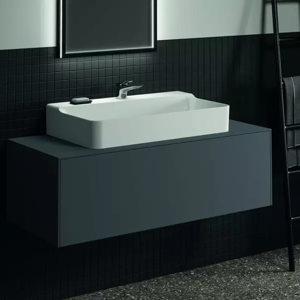 Dulap baza suspendat Ideal Standard Atelier Conca antracit mat 1 sertar si blat cu decupaj central 120 cm [2]