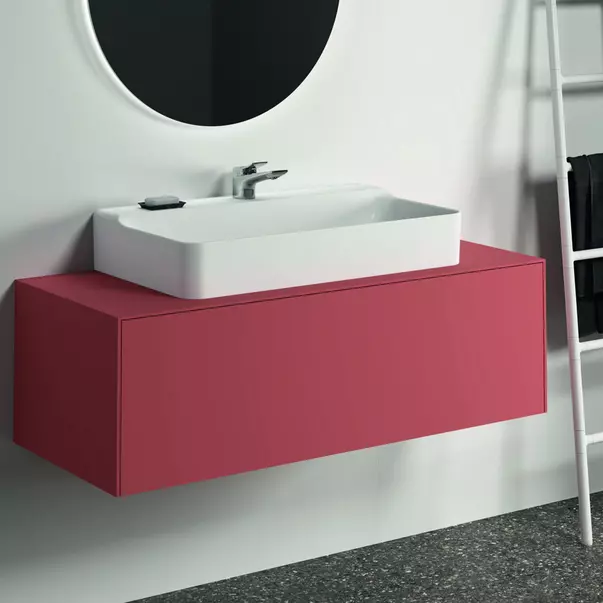 Dulap baza suspendat Ideal Standard Atelier Conca rosu - oranj mat 1 sertar si blat cu decupaj central 120 cm [2]