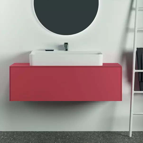 Dulap baza suspendat Ideal Standard Atelier Conca rosu - oranj mat 1 sertar si blat cu decupaj central 120 cm [3]