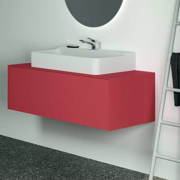 Dulap baza suspendat Ideal Standard Atelier Conca rosu - oranj mat 1 sertar si blat cu decupaj central 120 cm [4]