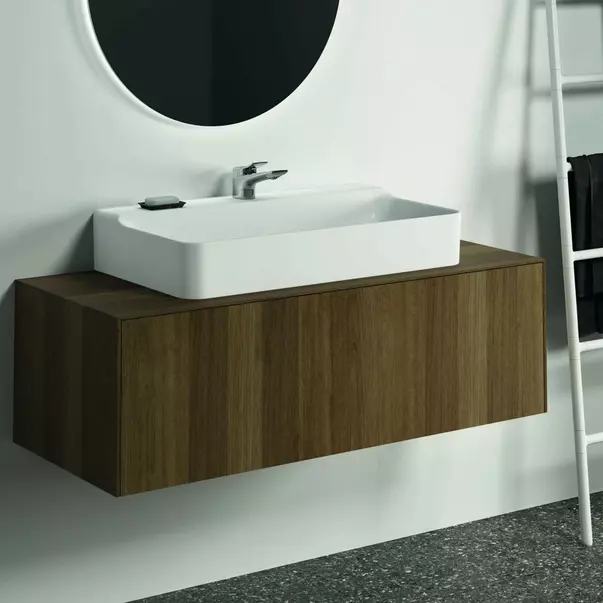 Dulap baza suspendat Ideal Standard Atelier Conca finisaj nuc inchis 1 sertar si blat cu decupaj central 120 cm [3]
