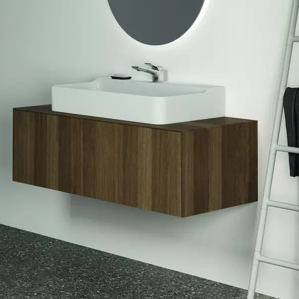 Dulap baza suspendat Ideal Standard Atelier Conca finisaj nuc inchis 1 sertar si blat cu decupaj central 120 cm [4]