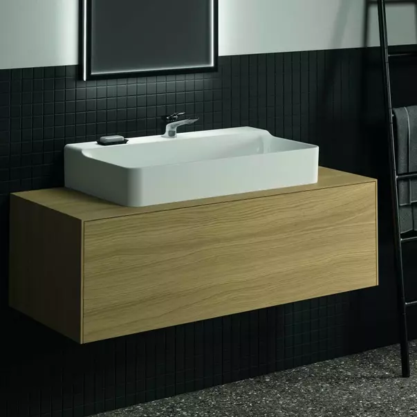 Dulap baza suspendat Ideal Standard Atelier Conca finisaj stejar deschis 1 sertar si blat cu decupaj central 120 cm [3]