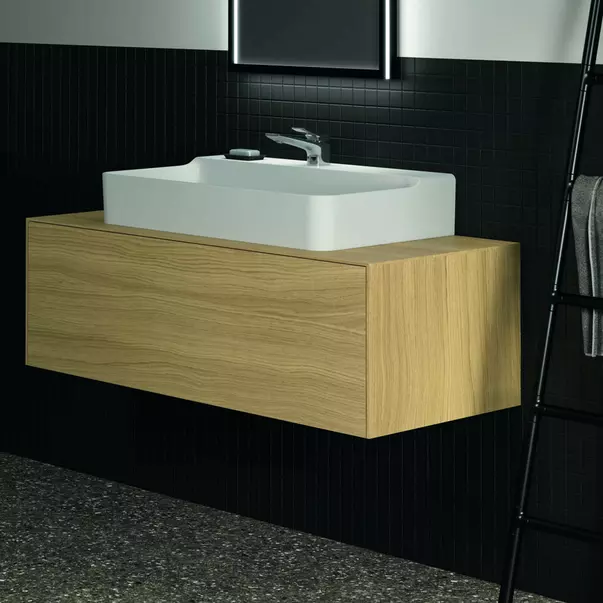 Dulap baza suspendat Ideal Standard Atelier Conca finisaj stejar deschis 1 sertar si blat cu decupaj central 120 cm [4]