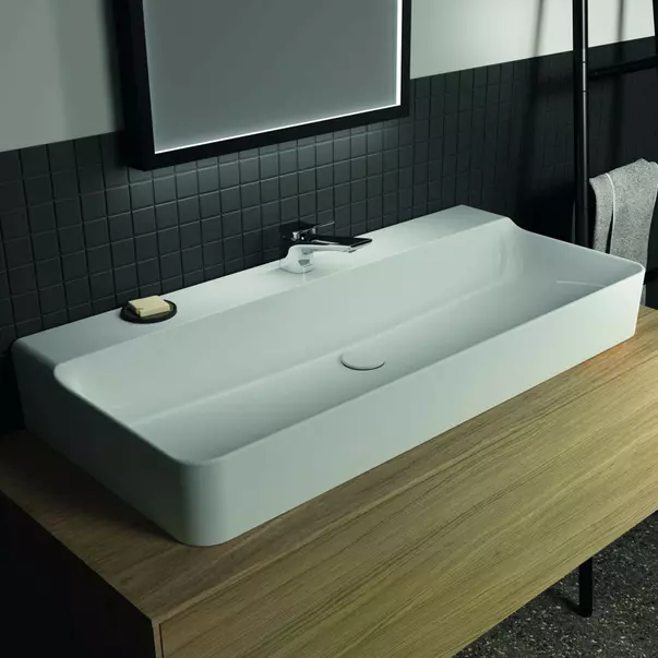 Dulap baza suspendat Ideal Standard Atelier Conca finisaj stejar deschis 1 sertar si blat cu decupaj central 120 cm [5]