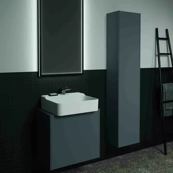 Mobilier Baie - Dulap baza suspendat Ideal Standard Atelier Conca 1 sertar si blat cu decupaj central 60 cm antracit mat