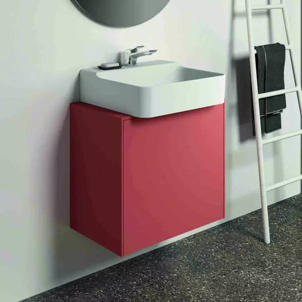 Dulap baza suspendat Ideal Standard Atelier Conca 1 sertar si blat cu decupaj central 60 cm rosu - oranj mat [2]