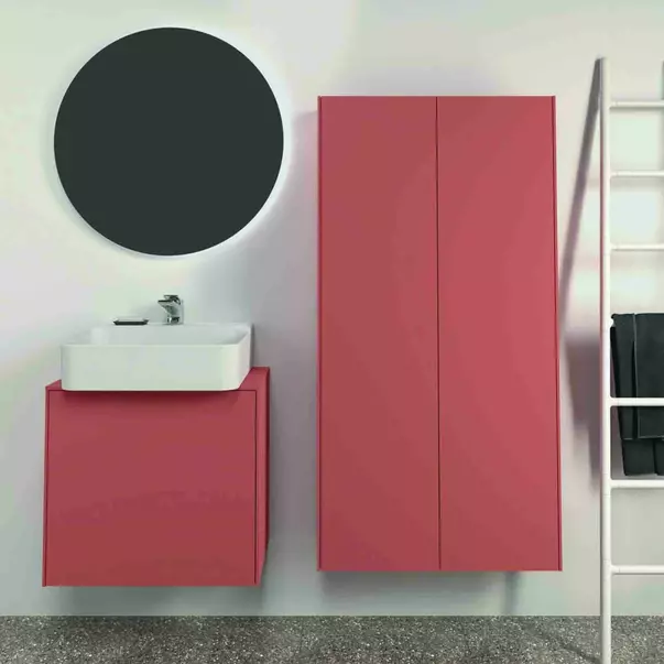 Dulap baza suspendat Ideal Standard Atelier Conca 1 sertar si blat cu decupaj central 60 cm rosu - oranj mat [5]