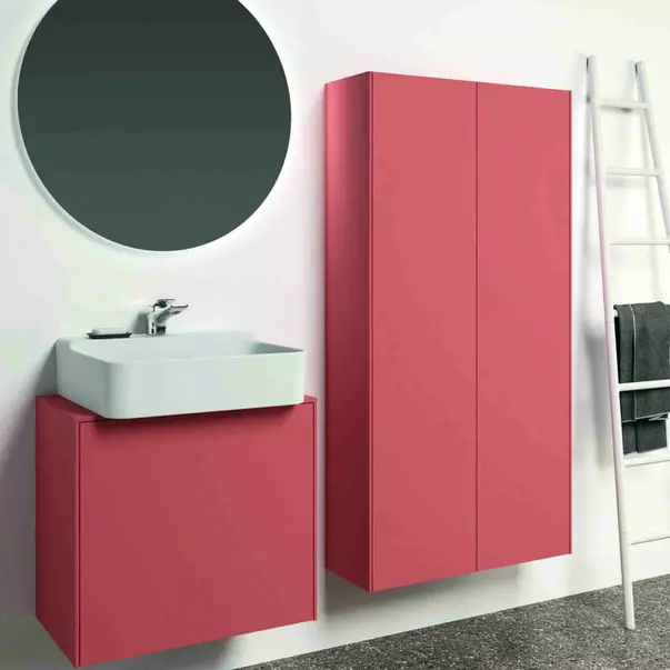 Dulap baza suspendat Ideal Standard Atelier Conca 1 sertar si blat cu decupaj central 60 cm rosu - oranj mat [7]
