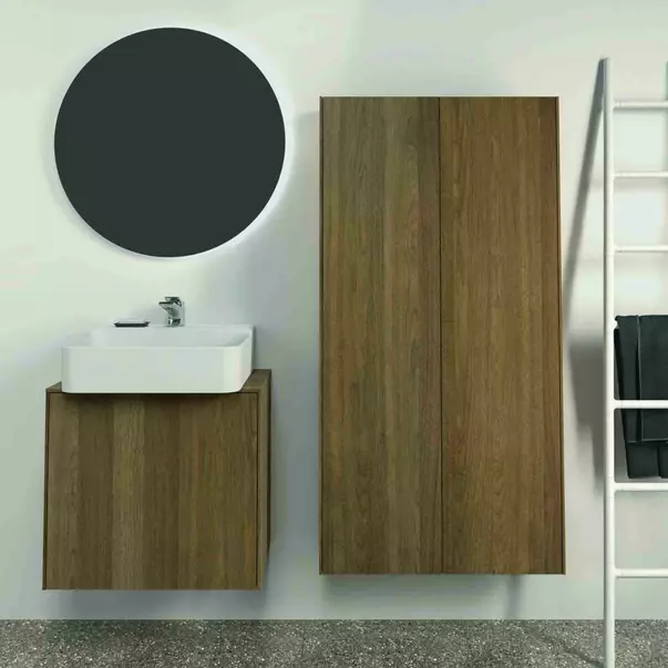 Mobilier Baie - Dulap baza suspendat Ideal Standard Atelier Conca 1 sertar si blat cu decupaj central 60 cm finisaj nuc inchis