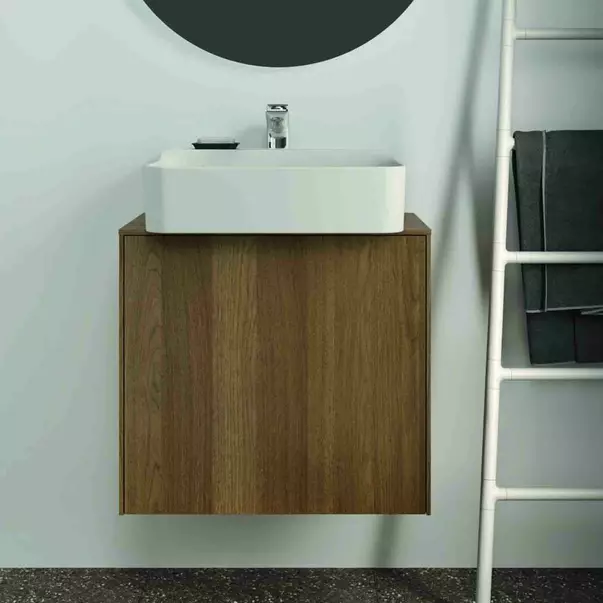 Dulap baza suspendat Ideal Standard Atelier Conca 1 sertar si blat cu decupaj central 60 cm finisaj nuc inchis [6]