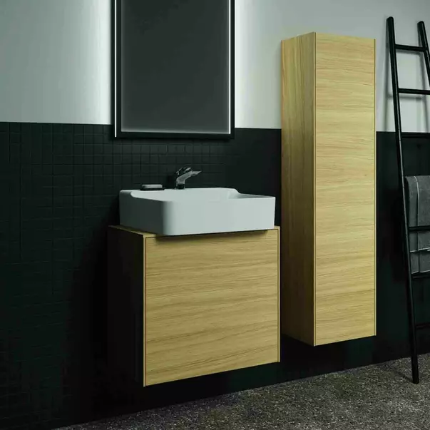 Dulap baza suspendat Ideal Standard Atelier Conca 1 sertar si blat cu decupaj central 60 cm finisaj stejar deschis [3]