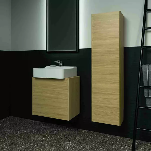 Dulap baza suspendat Ideal Standard Atelier Conca 1 sertar si blat cu decupaj central 60 cm finisaj stejar deschis [7]