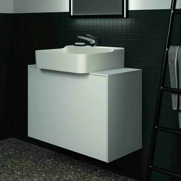 Dulap baza suspendat Ideal Standard Atelier Conca 1 sertar si blat cu decupaj central 80 cm alb mat [4]