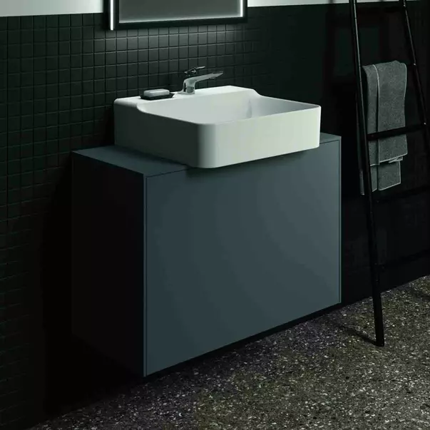Mobilier Baie - Dulap baza suspendat Ideal Standard Atelier Conca 1 sertar si blat cu decupaj central 80 cm antracit mat