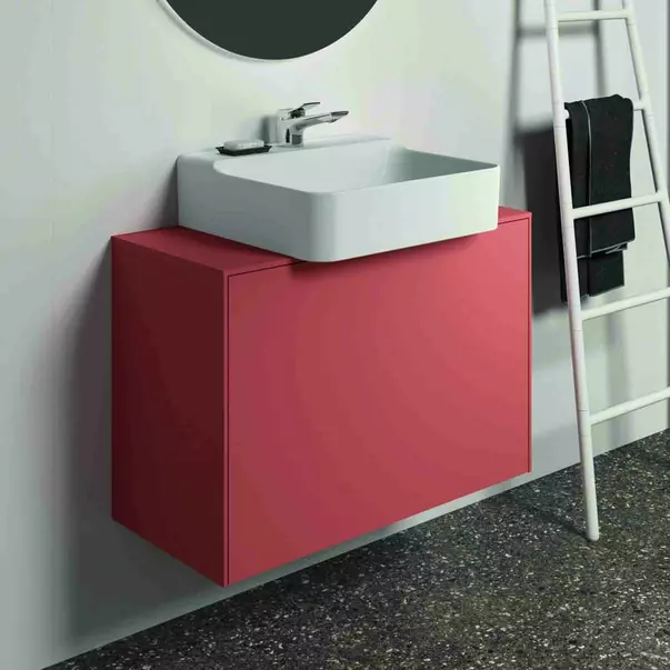 Dulap baza suspendat Ideal Standard Atelier Conca 1 sertar si blat cu decupaj central 80 cm rosu - oranj mat [2]