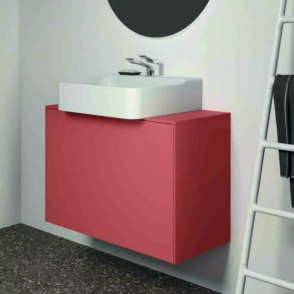 Dulap baza suspendat Ideal Standard Atelier Conca 1 sertar si blat cu decupaj central 80 cm rosu - oranj mat [3]