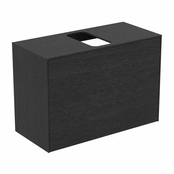 Mobilier Baie - Dulap baza suspendat Ideal Standard Atelier Conca 1 sertar si blat cu decupaj central 80 cm finisaj stejar inchis