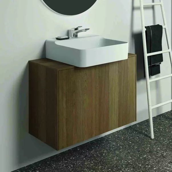 Mobilier Baie - Dulap baza suspendat Ideal Standard Atelier Conca 1 sertar si blat cu decupaj central 80 cm finisaj nuc inchis