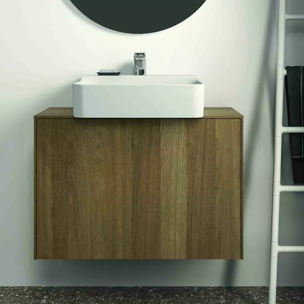 Dulap baza suspendat Ideal Standard Atelier Conca 1 sertar si blat cu decupaj central 80 cm finisaj nuc inchis [4]