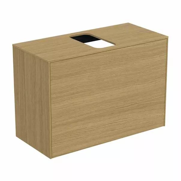 Mobilier Baie - Dulap baza suspendat Ideal Standard Atelier Conca 1 sertar si blat cu decupaj central 80 cm finisaj stejar deschis