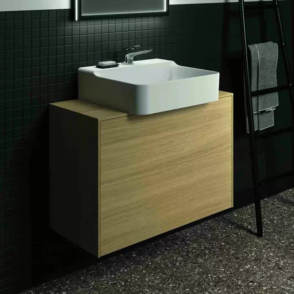 Dulap baza suspendat Ideal Standard Atelier Conca 1 sertar si blat cu decupaj central 80 cm finisaj stejar deschis [2]