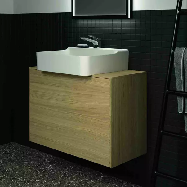 Dulap baza suspendat Ideal Standard Atelier Conca 1 sertar si blat cu decupaj central 80 cm finisaj stejar deschis [4]