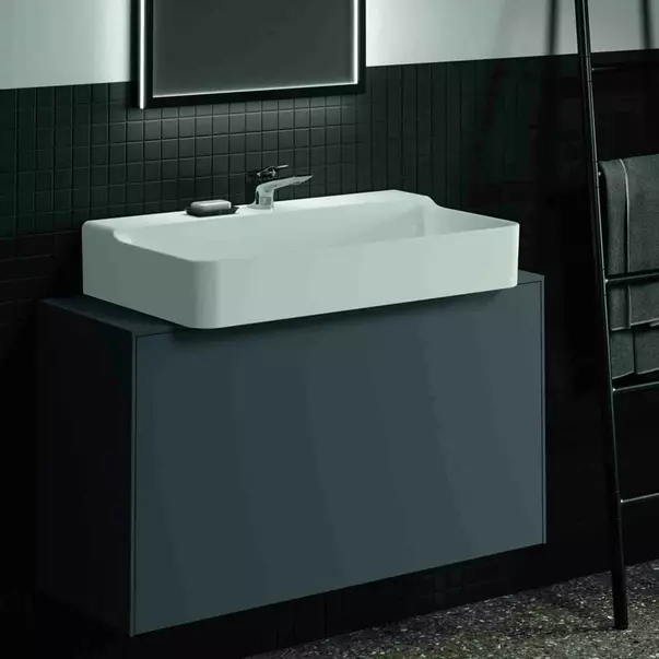 Mobilier Baie - Dulap baza suspendat Ideal Standard Atelier Conca 1 sertar si blat cu decupaj central 100 cm antracit mat