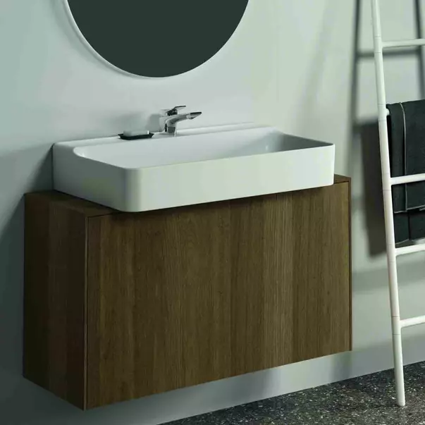 Mobilier Baie - Dulap baza suspendat Ideal Standard Atelier Conca 1 sertar si blat cu decupaj central 100 cm finisaj nuc inchis